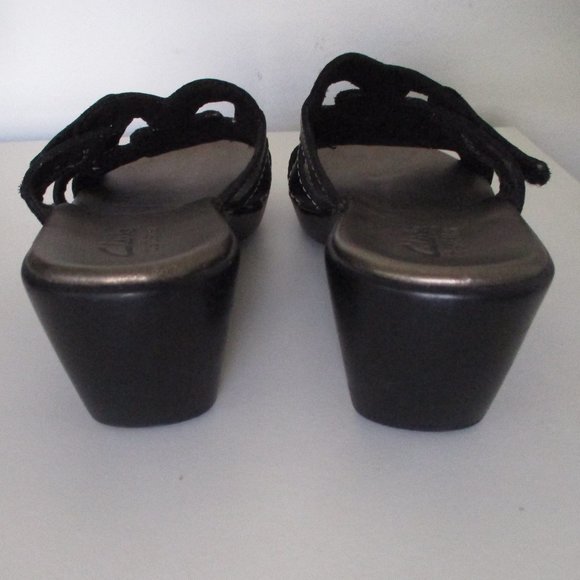 Clarks Bendables Womens Black Leather Slide Wedge Sandal - Size 7M - Picture 6 of 10